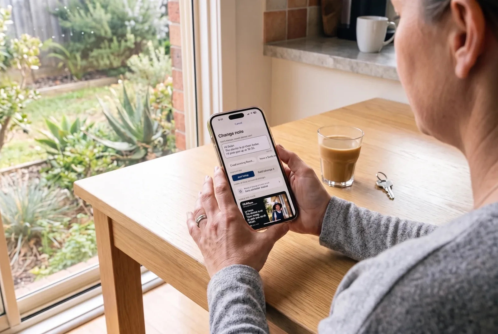 A family member using the CareFrame app on their phone